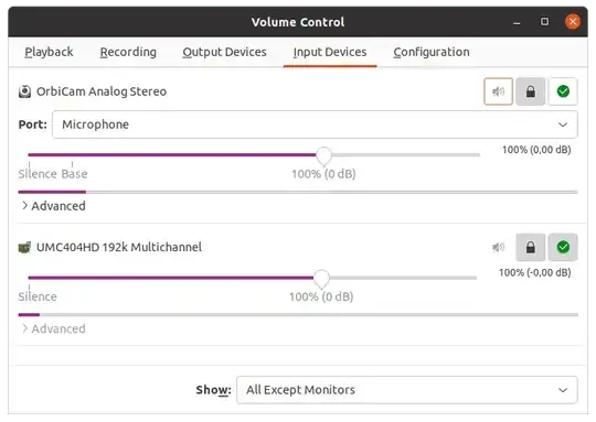Pavucontrol shows the device