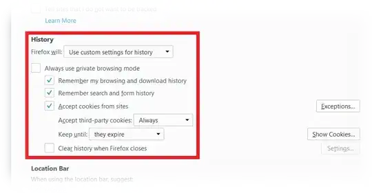 Use custom settings for history