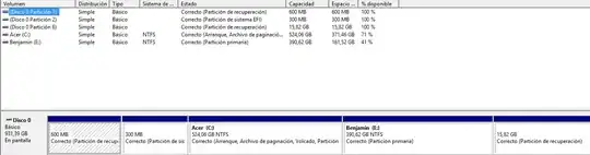 partitions in Windows tool
