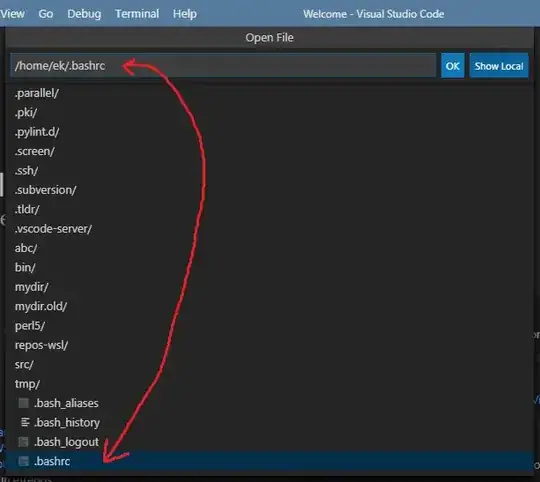 The open-file menu, brought up by Ctrl+O, showing the user's home directory, in which the filename .bashrc has been entered, causing that file to be selected in the menu and ready to open