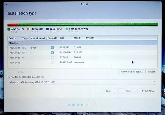 partion table (during elementary install