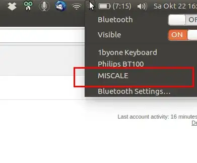 Bluetooth indicator menu