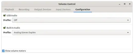 pavucontrol with USB Audio Profile set to Off