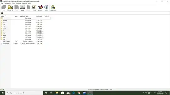 screenshot of an Ubuntu ISO file open in WinRAR in Windows