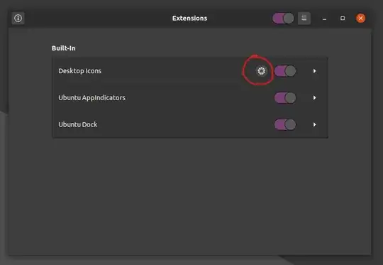 Click on the settings gear icon next to the Desktop Icons toggle