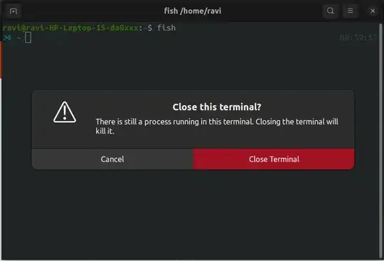 screenshot of popup warning on terminal that states: Close this terminal? There is a still a process running in this terminal. CLosing the terminal will kill it.