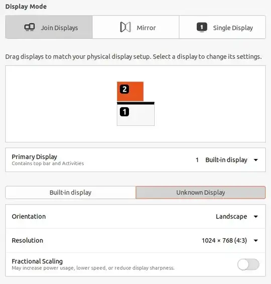 Screenshot of Settings > Displays