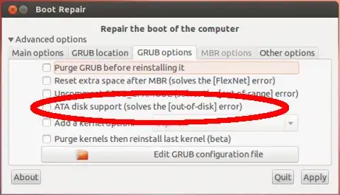 Boot Repair - Advanced Options - Grub Options