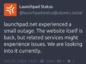 Screenshot of launchpad status at ubuntu social
