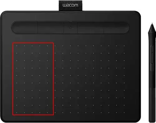 Wacom Intuos S with red rectangle on left part of pad