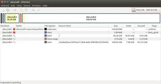 Screenshot of partition of new SSD with Ubuntu 16.04