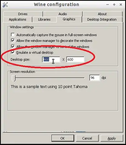 screenshot of the Graphics tab in the Wine configuration window