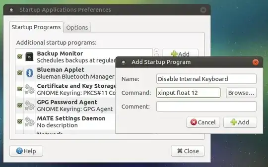 screenshot showing how to make a startup entry for an xinput float command