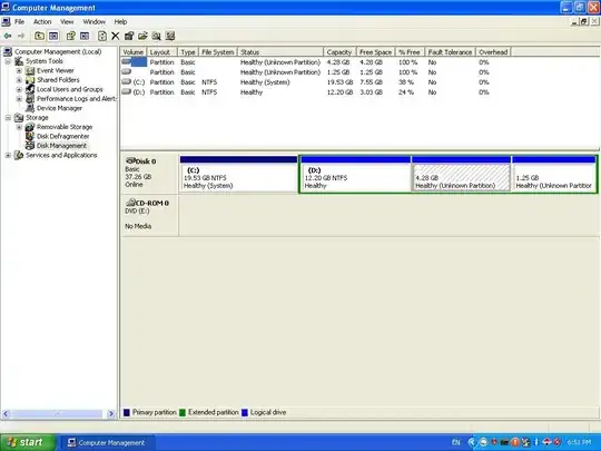 Screenshot of partitions in Windows tool