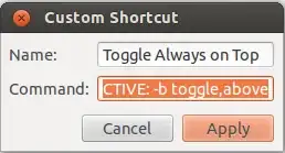 Screenshot showing a custom keyboard shortcut setup screen
