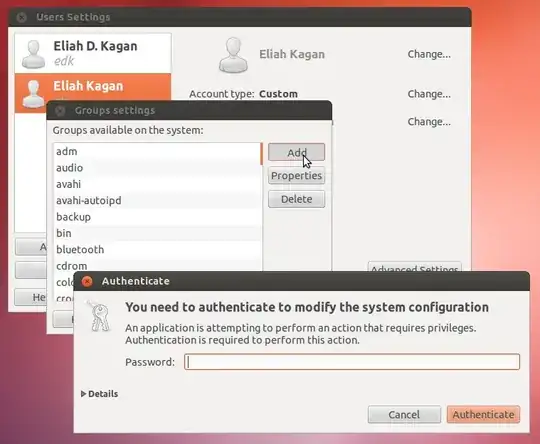 users-admin authenticating via PolicyKit