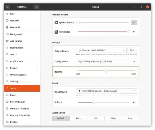 Settings >> Sound >> Output