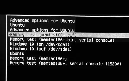 photo of screen showing GRUB menu