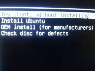 Install Ubuntu/Try Ubuntu/OEM Installatin/Check disk menu