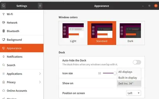 Change Dock settings in Ubuntu 20 Focal Fossa