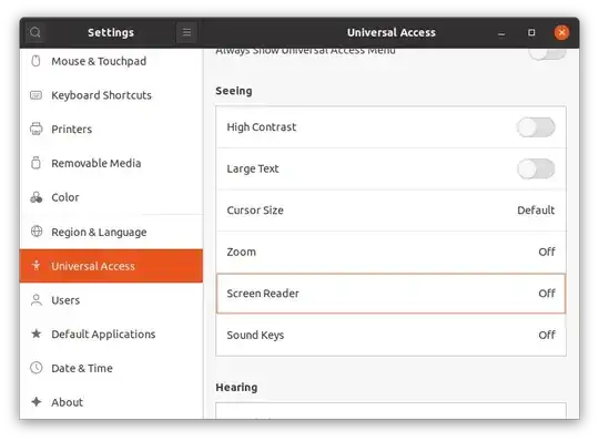 Turn off Orca using the GUI in Ubuntu 18.04+