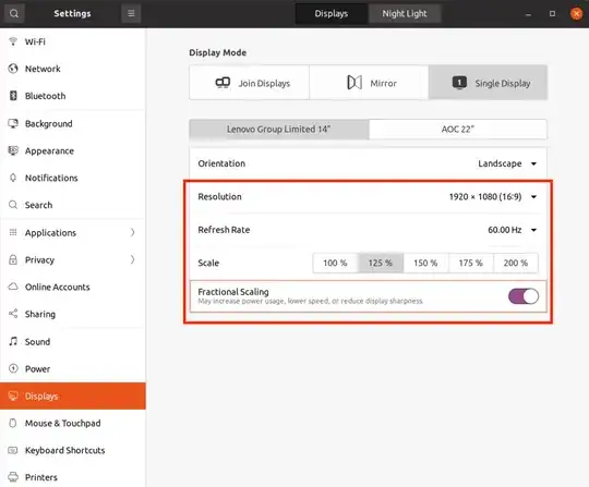 Screenshot showing fractional scaling option