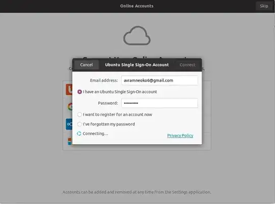 Screenshot of Ubuntu SSO stuck on "Connecting..."