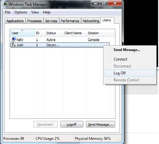 How to log off a user in windows 7