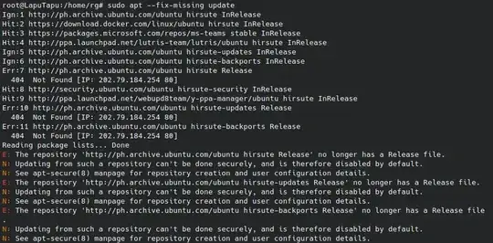 Screenshot of update error