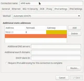 screenshot of network settings