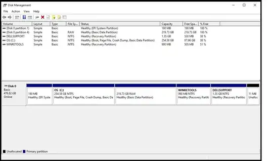 Disk partitions on Window side