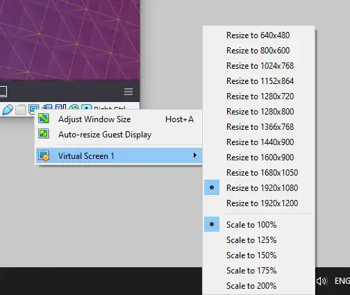 Scale and Resize options list