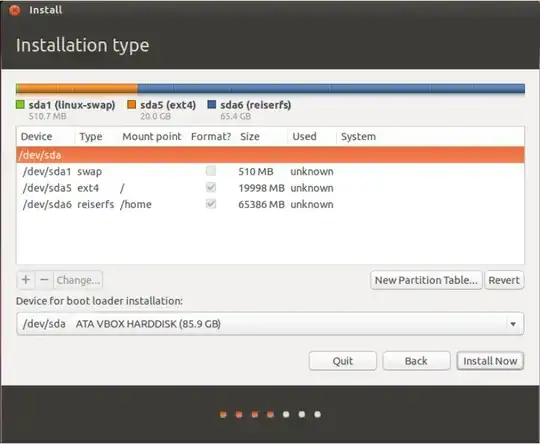 Example of partitions with different mount points