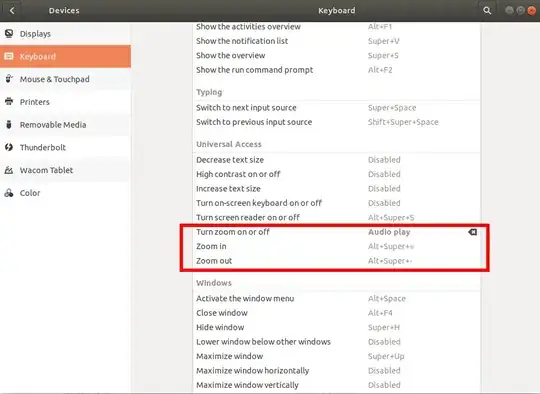 keyboard shortcut screen for zooming/magnifier