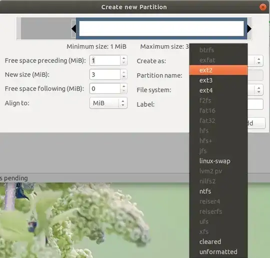 exfat greyed out when attempting to create a new partition