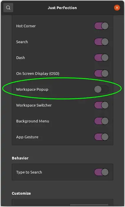 Just Perfection extension settings