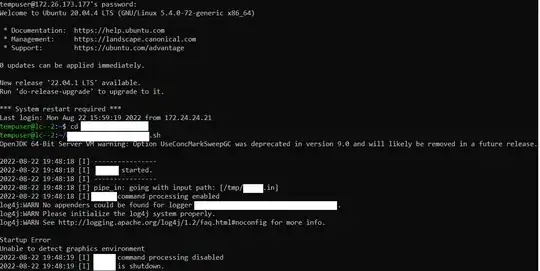 SSH connection, attempting same commands as previously (remember, no PHISICAL display / no desktop screen available in production