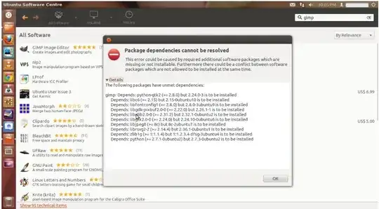 GIMP dependencies error