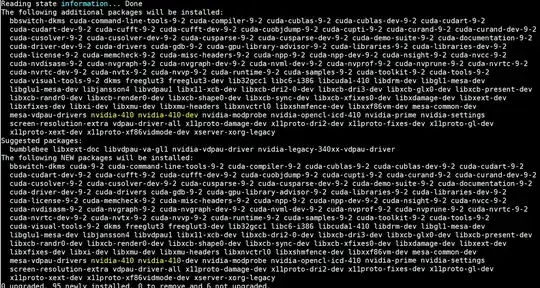 <code>sudo apt install cuda-9-2</code> output