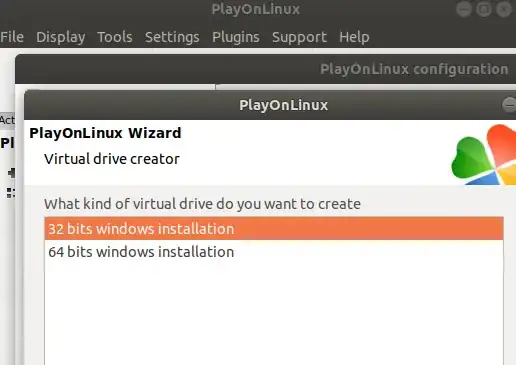 Play On Linux 32 32 bits windows installation