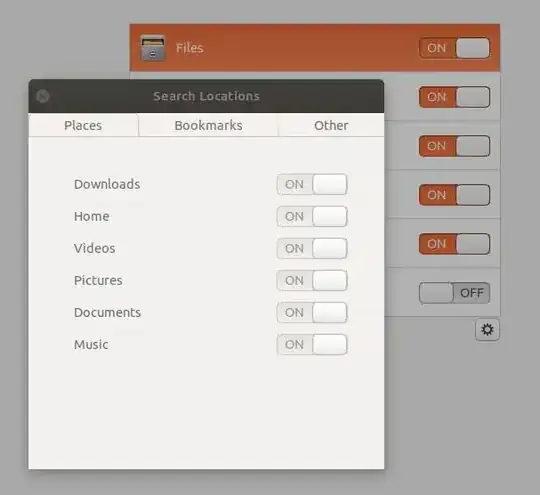 Search options menu with tracker