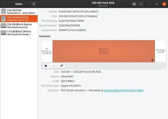 Screenshot of Ubuntu disks utility