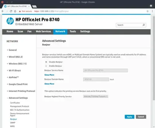 Disable Bonjour on an HP printer using the web interface