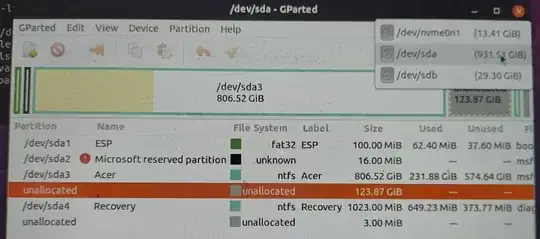 In this image i tried the gparted thing in ubuntu command prompt and my ubuntu is detecting /dev/sda but while installation its not showing it