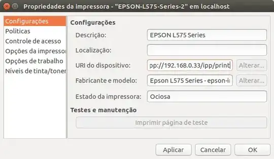 Screenshot of configuration screen where the printer URI can be changed.